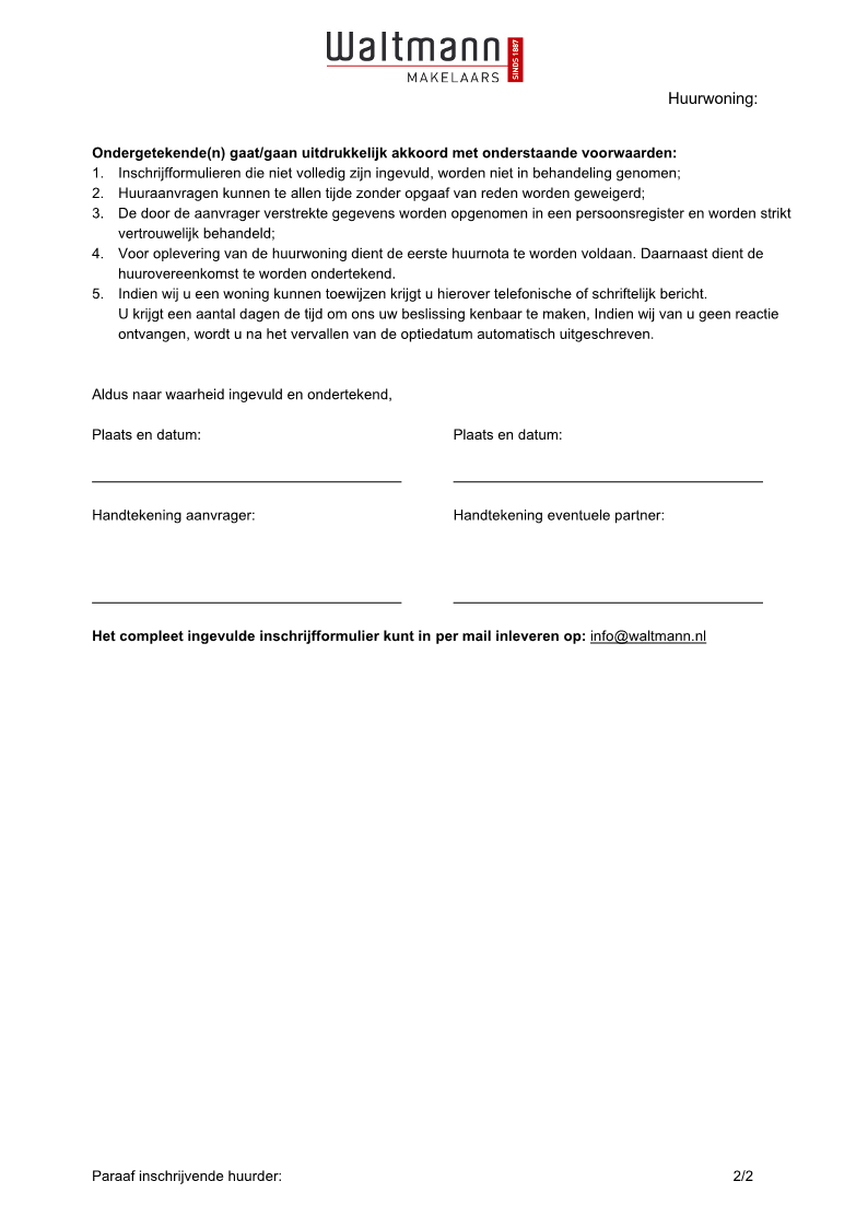 Inschrijfformulier deel II